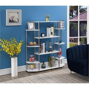 pemberly row wall unit bookcase in white wood and stainless
