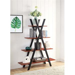 Pemberly Row &quotA&quot Frame Bookcase in Cherry and Black Wood Finish
