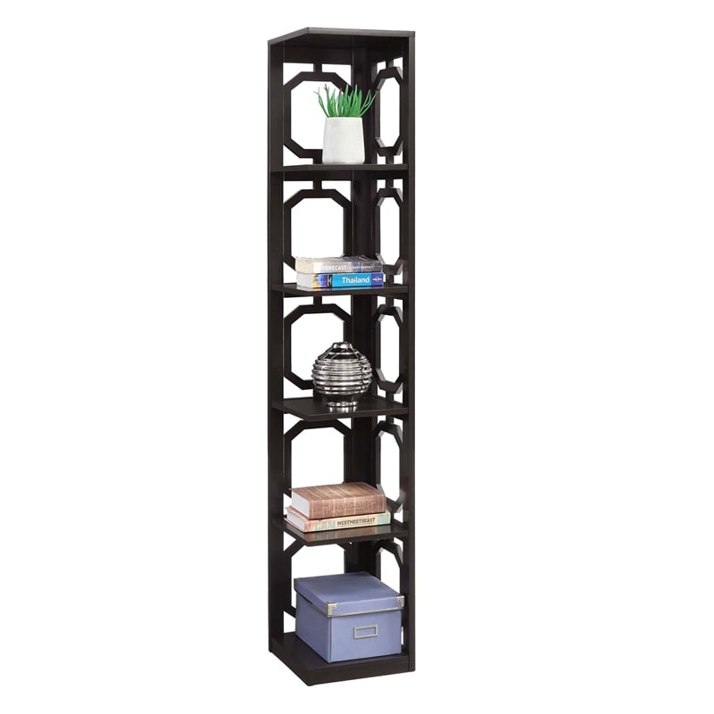 Pemberly Row Five-Tier Modern Wood Corner Bookcase in Espresso
