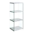 Pemberly Row Four-Tier Bookcase in White Fuax Marble Wood and Clear Glass