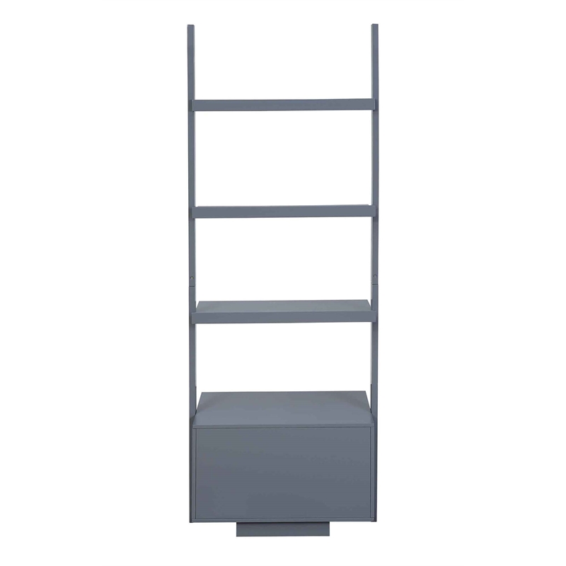 Pemberly Row Ladder Bookcase with File Drawer in Gray Wood Finish