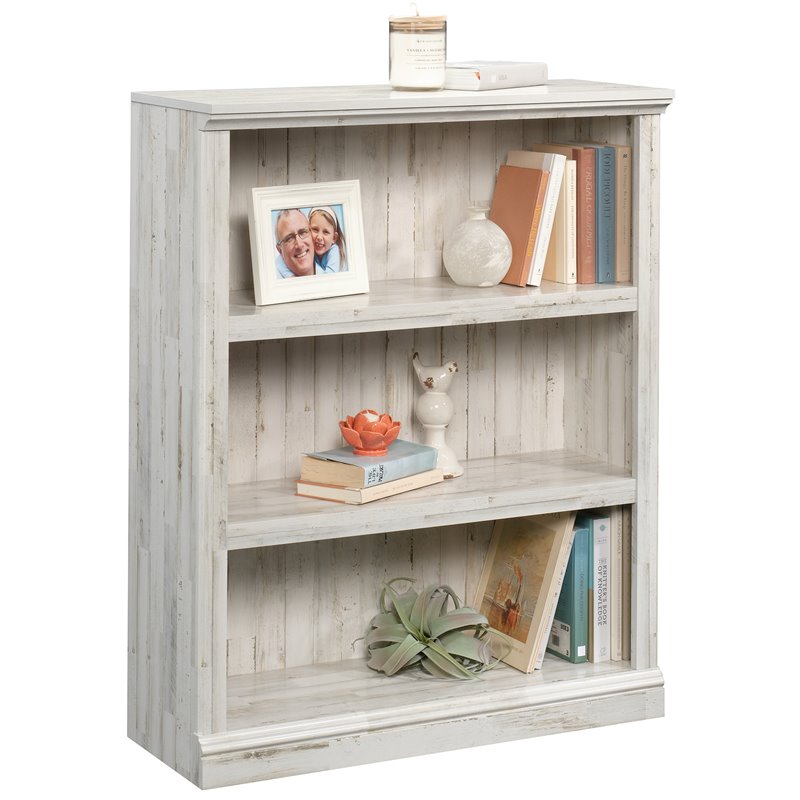 Pemberly Row 3-Shelf Modern Engineered Wood Bookcase in White Plank