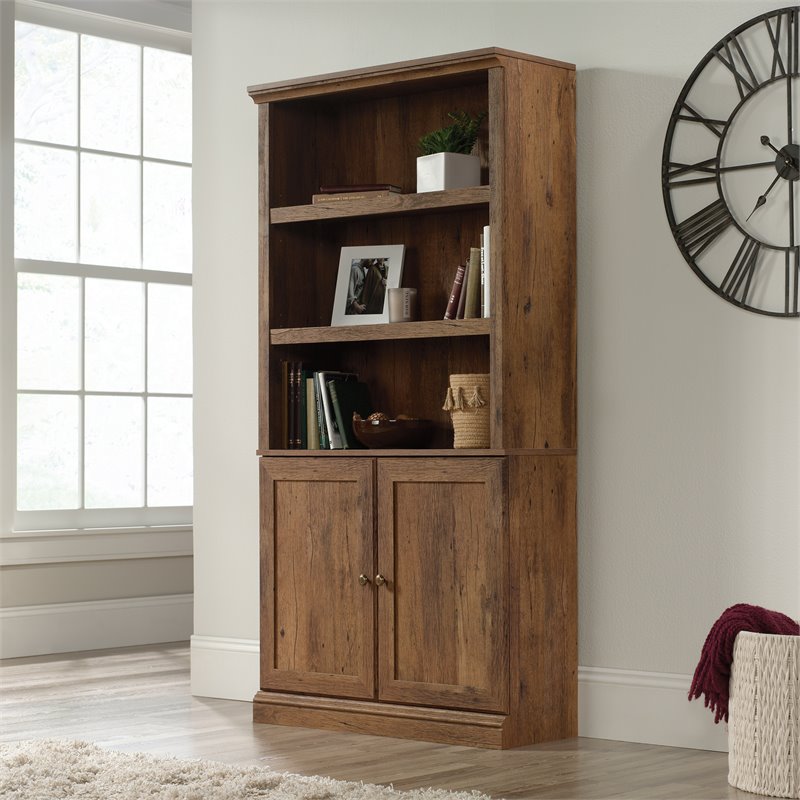 Pemberly Row 3-Shelf Modern Engineered Wood Tall Bookcase in Vintage Oak