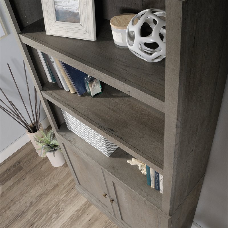 Pemberly Row 3-Shelf 2-Door Tall Wood Bookcase in Mystic Oak