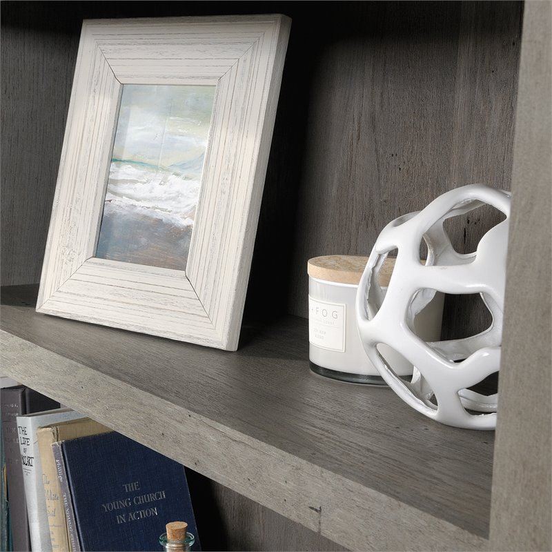 Pemberly Row 3-Shelf 2-Door Tall Wood Bookcase in Mystic Oak