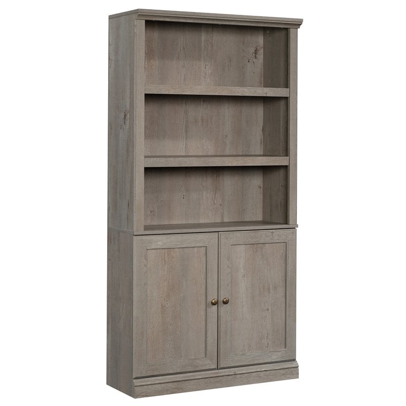 Pemberly Row 3-Shelf 2-Door Tall Wood Bookcase in Mystic Oak