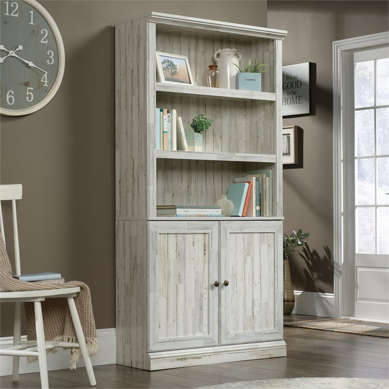 Pemberly Row 3-Shelf Modern Engineered Wood Bookcase w/Hidden Storage in White