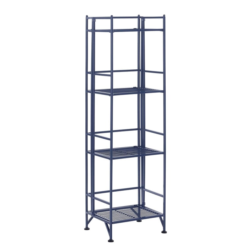 Pemberly Row Four-Tier Folding Shelf with Green Metal Frame