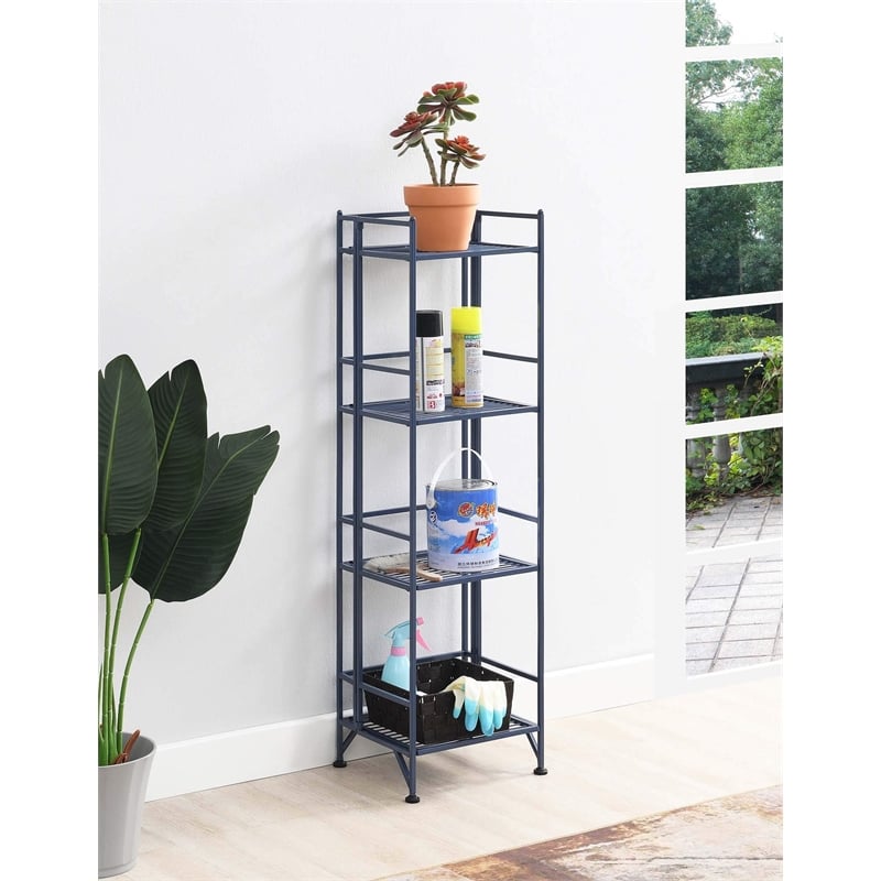 Pemberly Row Four-Tier Folding Shelf with Green Metal Frame