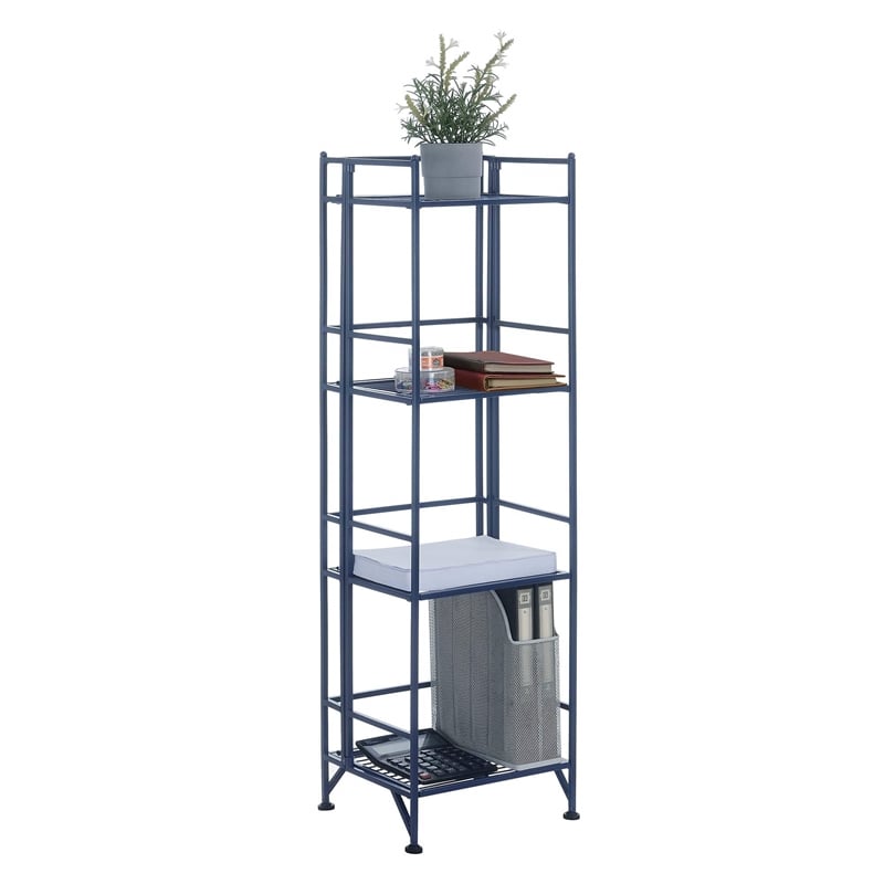 Pemberly Row Four-Tier Folding Shelf with Green Metal Frame