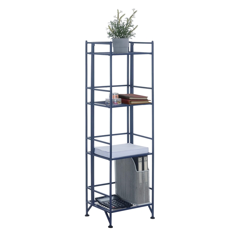 Pemberly Row Four-Tier Folding Shelf with Blue Metal Frame