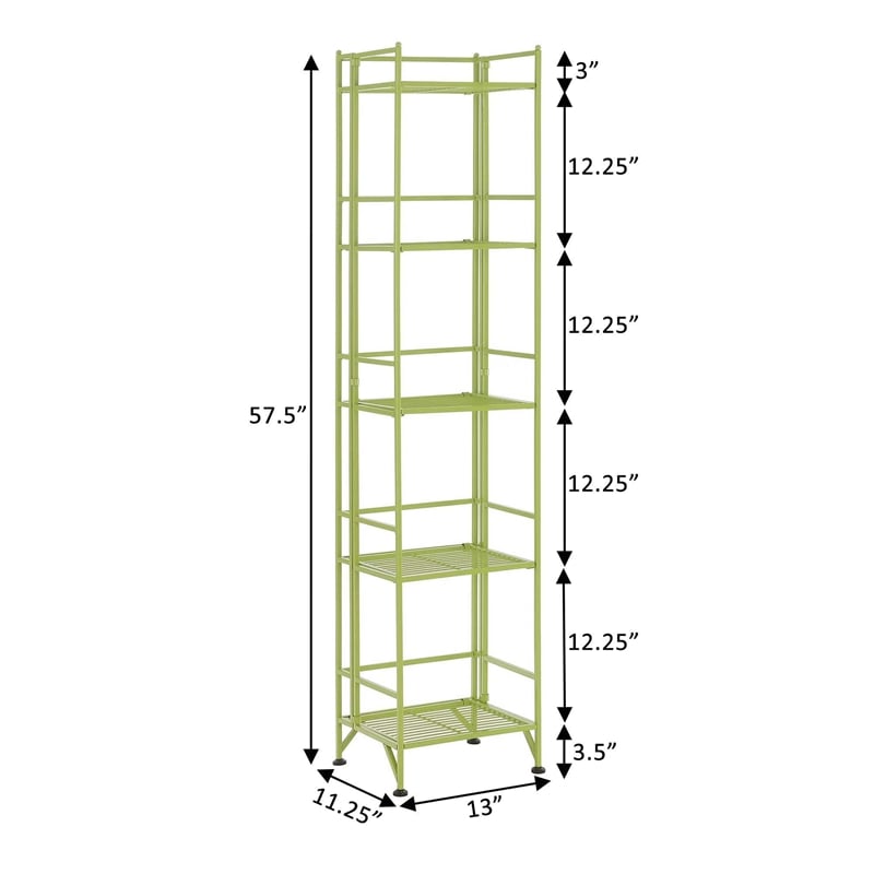 Pemberly Row Five-Tier Folding Shelf with Green Metal Frame