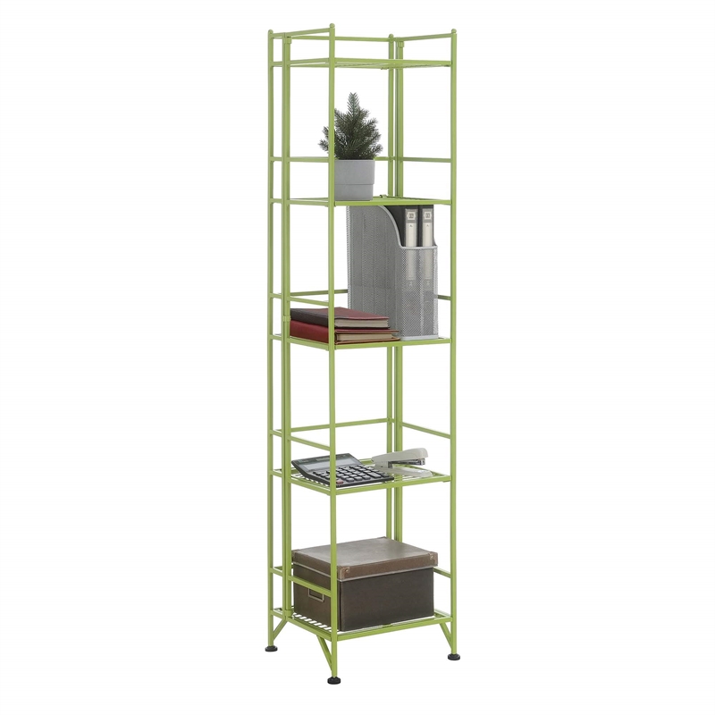 Pemberly Row Five-Tier Folding Shelf with Green Metal Frame