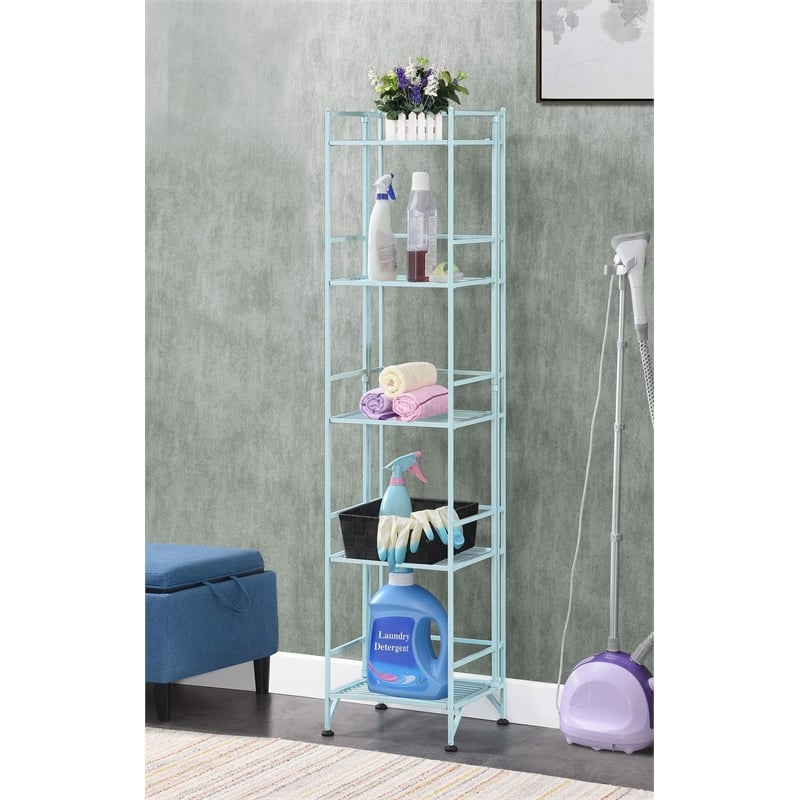 Pemberly Row Five-Tier Folding Shelf in Green Metal