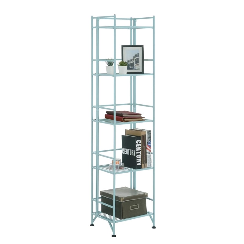 Pemberly Row Five-Tier Folding Shelf in Green Metal
