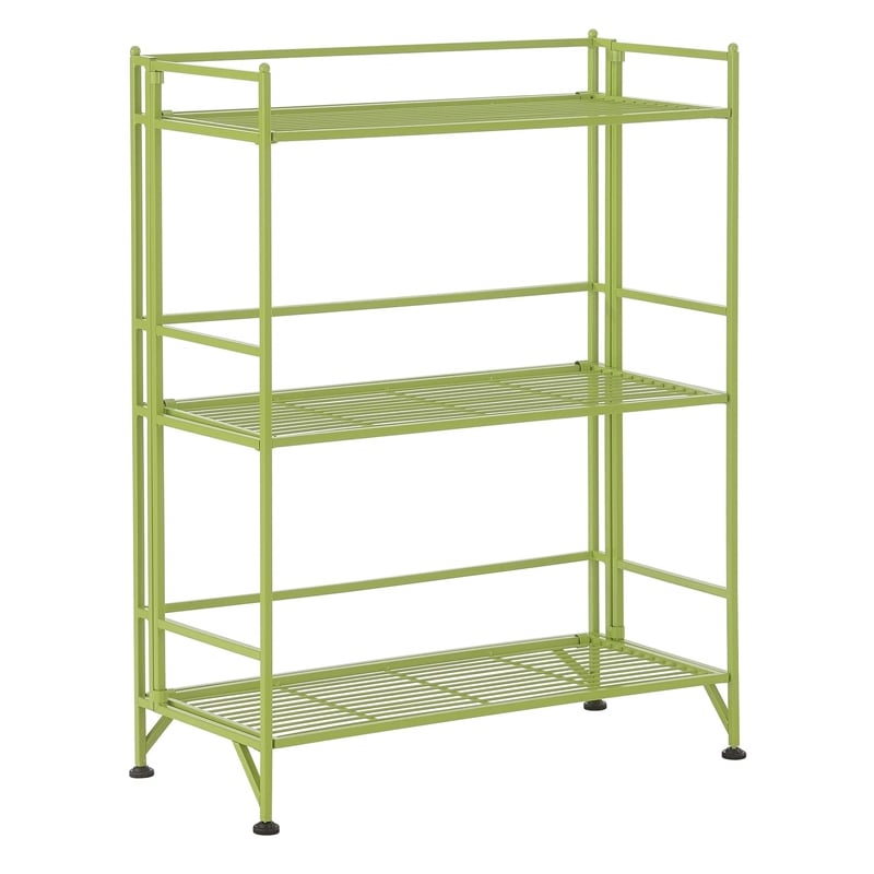 Pemberly Row Three-Tier Wide Folding Shelf in Green Metal