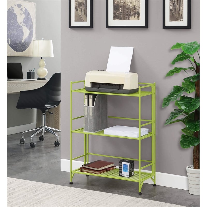 Pemberly Row Three-Tier Wide Folding Shelf in Green Metal
