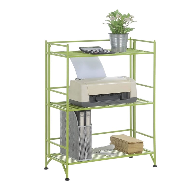 Pemberly Row Three-Tier Wide Folding Shelf in Green Metal