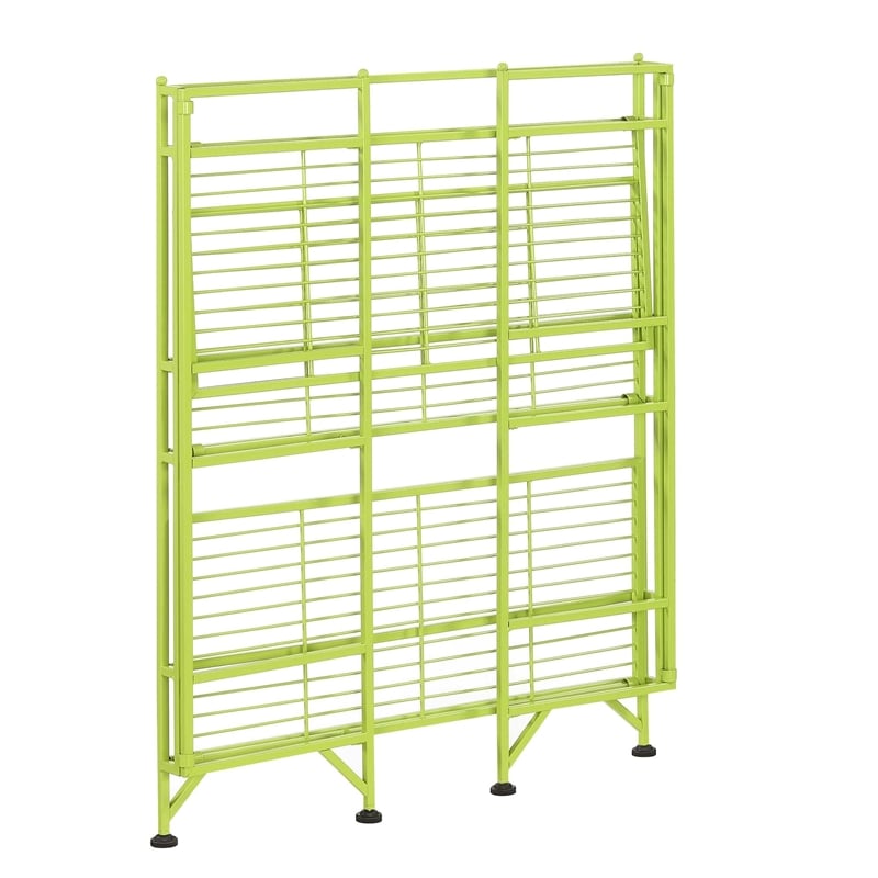 Pemberly Row Three-Tier Wide Folding Shelf in Green Metal
