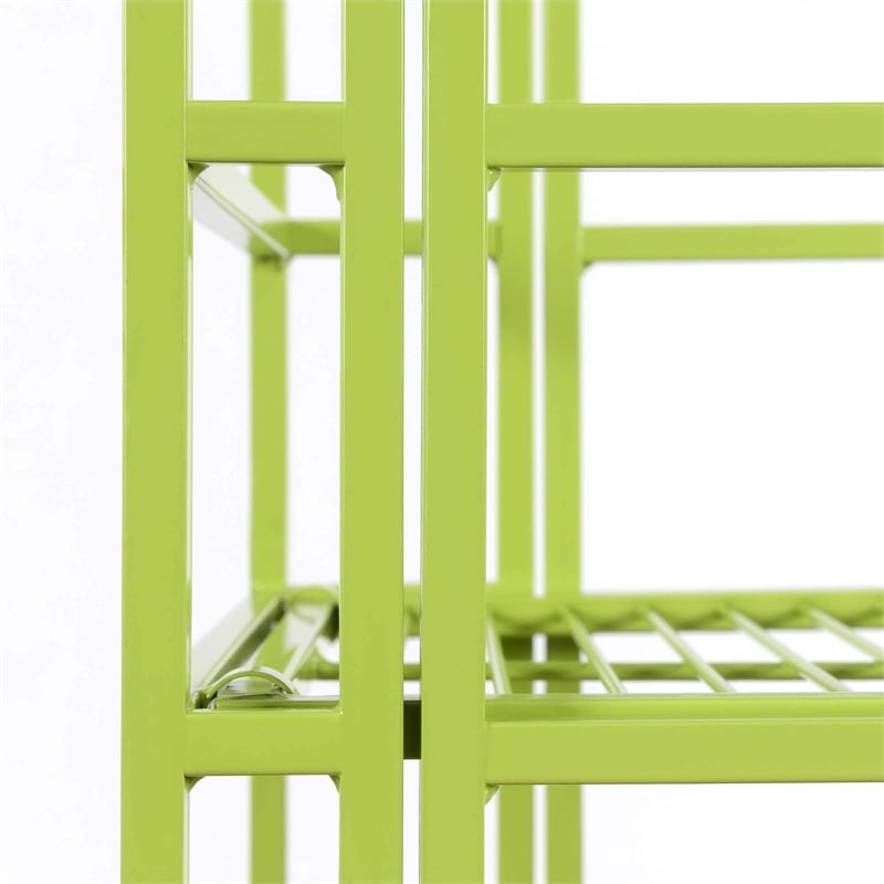 Pemberly Row Three-Tier Wide Folding Shelf in Green Metal
