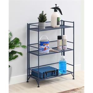 pemberly row three-tier wide folding shelf in blue metal