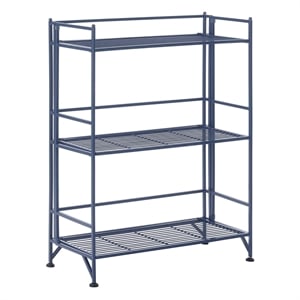 Pemberly Row Three-Tier Wide Folding Shelf in Blue Metal