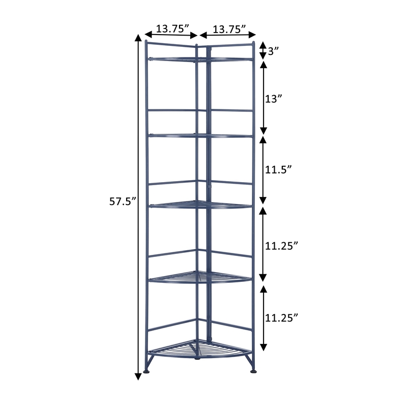 Pemberly Row Five-Tier Folding Corner Shelf in Blue Metal