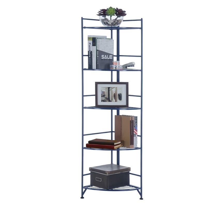 Pemberly Row Five-Tier Folding Corner Shelf in Blue Metal