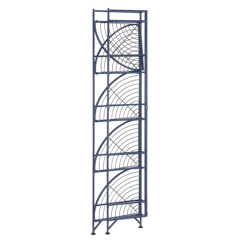 Pemberly Row Five-Tier Folding Corner Shelf in Blue Metal