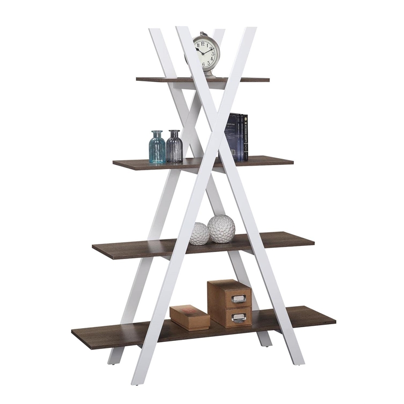 Pemberly Row A-Frame Bookshelf in Caramel Driftwood & White Wood