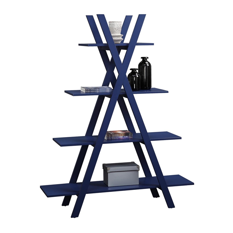 Pemberly Row A-Frame Bookshelf in Cobalt Blue Wood Finish
