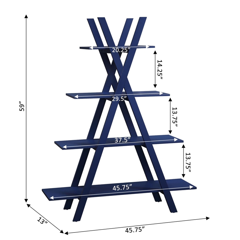 Pemberly Row A-Frame Bookshelf in Cobalt Blue Wood Finish