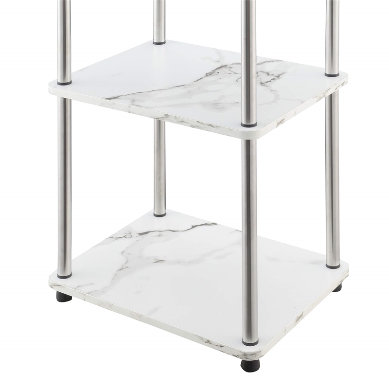 Pemberly Row Five-Tier Tower in White Faux Marble Wood Finish