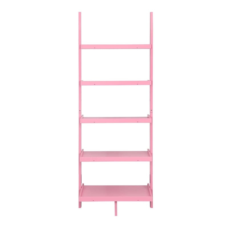 Pemberly Row Bookshelf Ladder with Five Tiers in Bright Pink Wood Finish