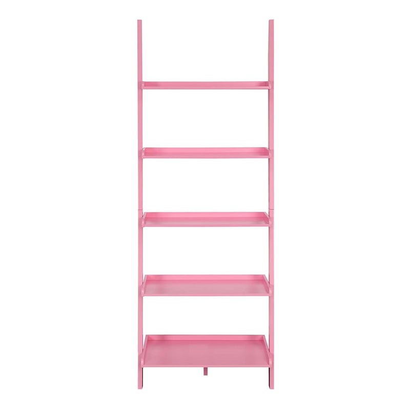 Pemberly Row Bookshelf Ladder with Five Tiers in Bright Pink Wood Finish