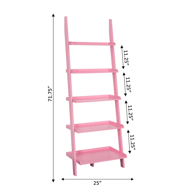 Pemberly Row Bookshelf Ladder with Five Tiers in Bright Pink Wood Finish