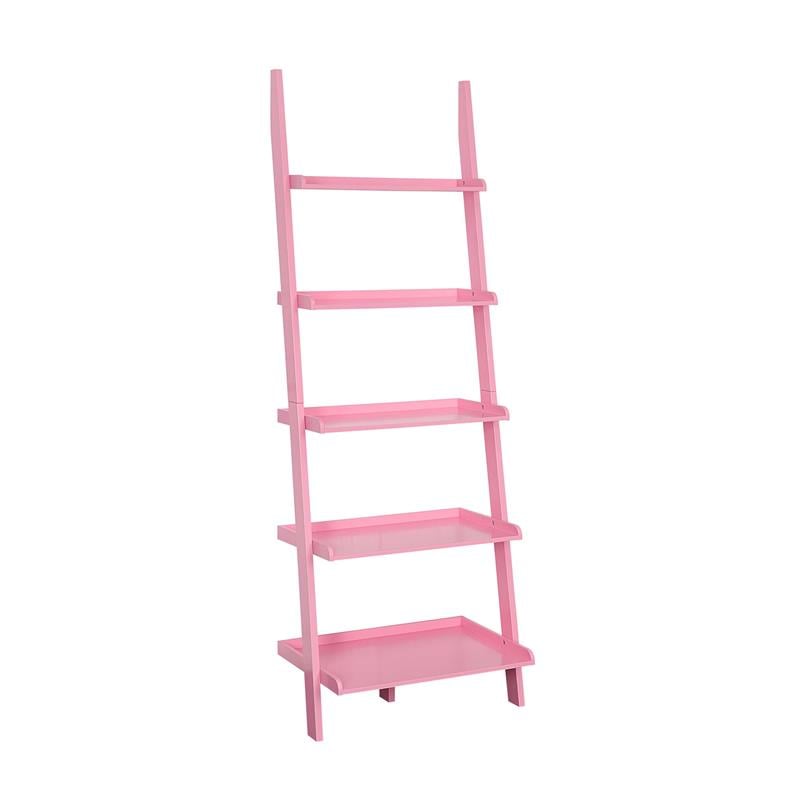 Pemberly Row Bookshelf Ladder with Five Tiers in Bright Pink Wood Finish
