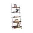 Pemberly Row Bookshelf Ladder with Five Tiers in Caramel Wood Finish