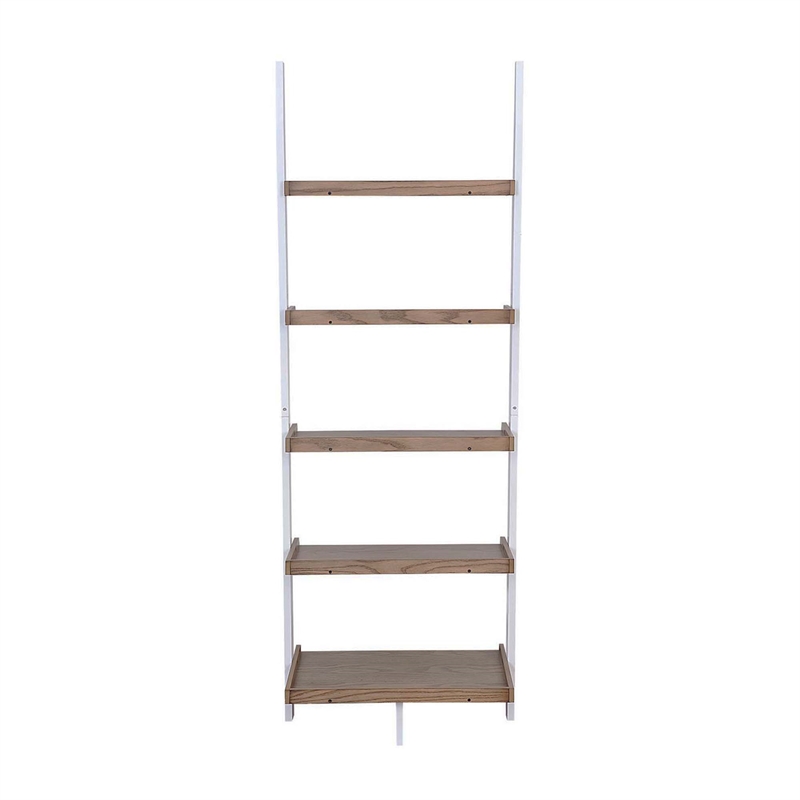 Pemberly Row Bookshelf Ladder with Five Tiers in Caramel Wood Finish