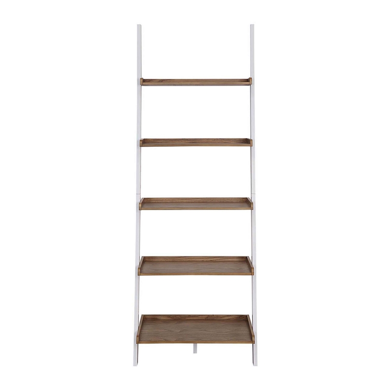 Pemberly Row Bookshelf Ladder with Five Tiers in Caramel Wood Finish