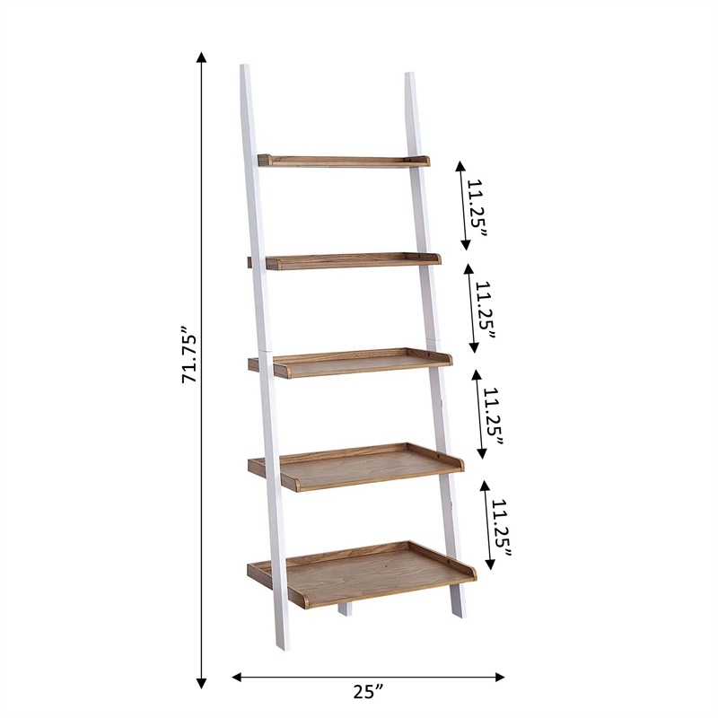 Pemberly Row Bookshelf Ladder with Five Tiers in Caramel Wood Finish