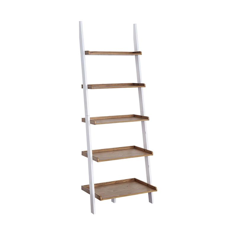 Pemberly Row Bookshelf Ladder with Five Tiers in Caramel Wood Finish
