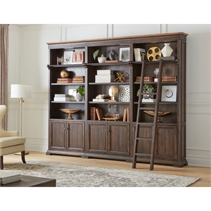 pemberly row executive bookcase wall with wood ladder fully assembled brown