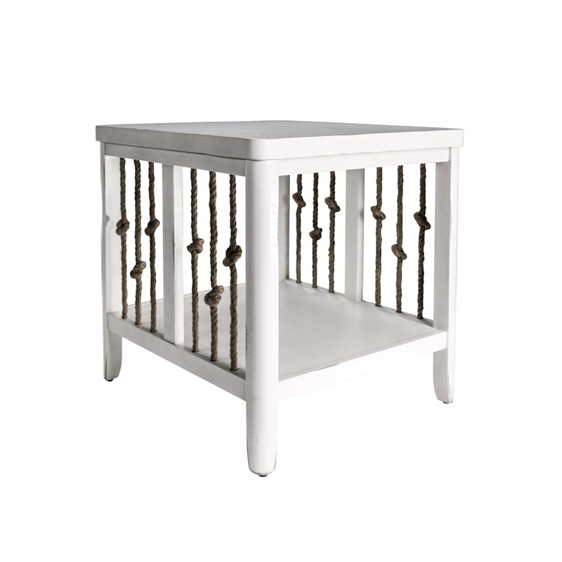 Pemberly Row Coastal Wood End Table with Bottom Shelf in White