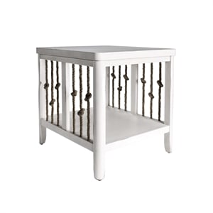 Pemberly Row Coastal Wood End Table with Bottom Shelf in White