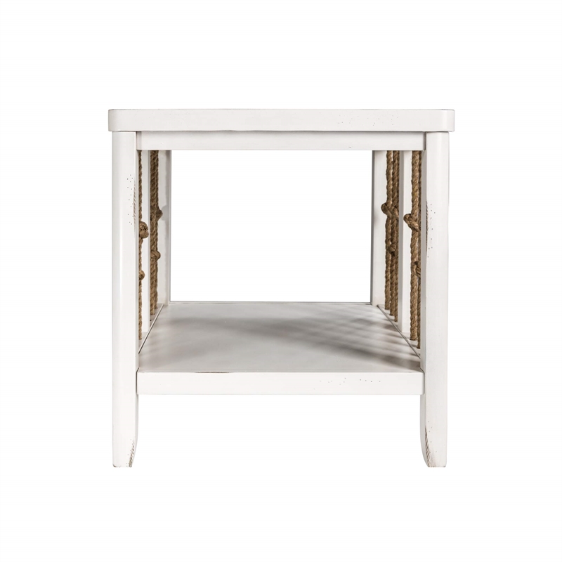 Pemberly Row Coastal Wood End Table with Bottom Shelf in White