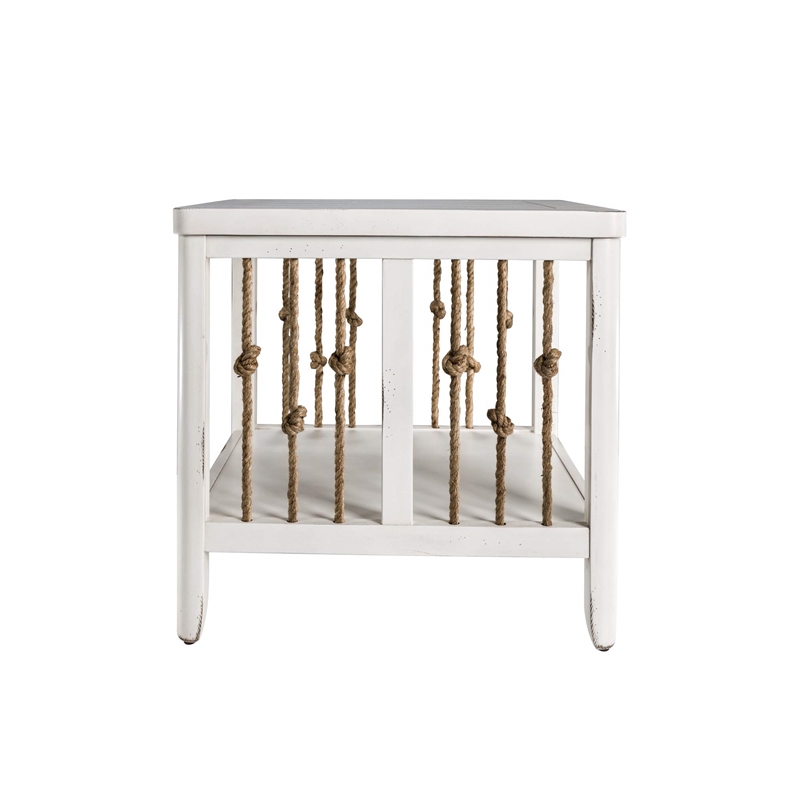 Pemberly Row Coastal Wood End Table with Bottom Shelf in White