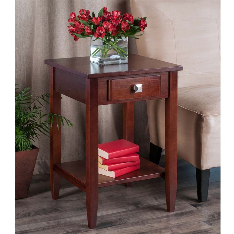 Pemberly Row Transitional Solid Wood End Table in Antique Walnut