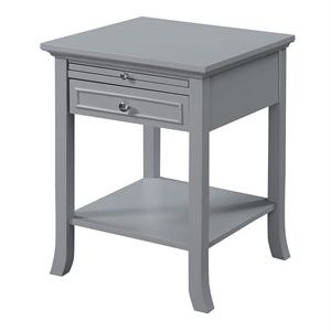 Pemberly Row Transitional Wood End Table with Drawer and Shelf in Gray