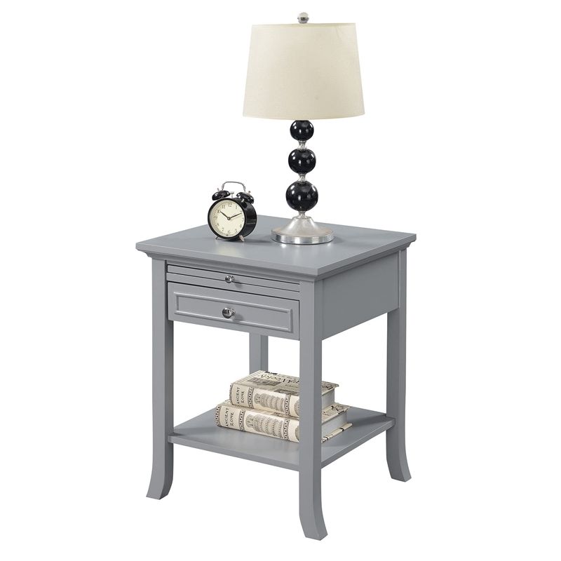 Pemberly Row Transitional Wood End Table with Drawer and Shelf in Gray